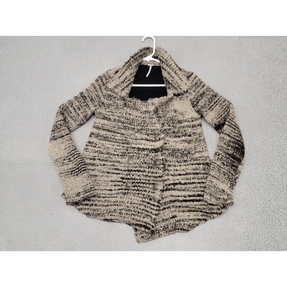 Free People Sweater Womens Small Beige Black Boucle Cardigan Chunky Knit‎